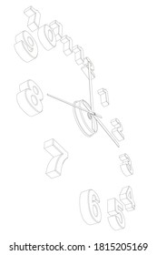 Esbozo de un reloj sin un caso aislado en un fondo blanco. Vista de perspectiva. 3 D. Ilustración del vector