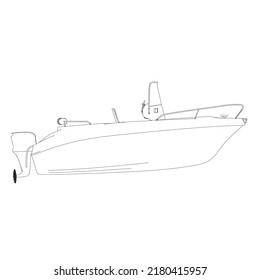 Outline of a water boat from black lines isolated on a white background. Side view. Vector illustration.