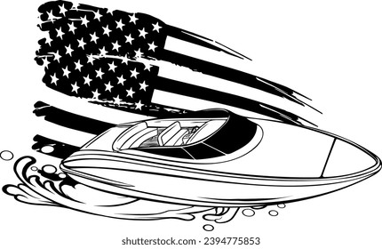 Outline of a water boat from black lines. Vector illustration.