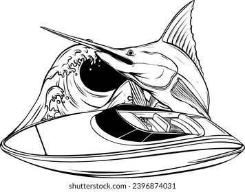 Outline of a water boat from black lines. Vector illustration.