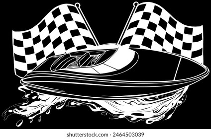 Outline of a water boat in white line on black background