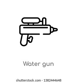 outline water gun vector icon. isolated black simple line element illustration from free time concept. editable vector stroke water gun icon on white background