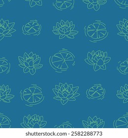 Outline Water Lily Lotus Vector Seamless Pattern illustration Design