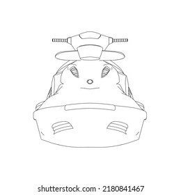 Outline of a water scooter from black lines isolated on a white background. Front view. Vector illustration.