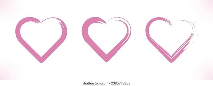 Outline of watercolor hearts drawn with brushes. Watercolor hearts. Hearts painted with watercolor brushes. Hand drawn vector illustration.
