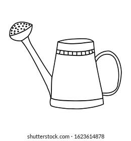 Outline watering can isolated on a white background. Doodle single vector element. Garden tool.