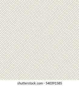 Outline wavy diagonal repeated lines abstract background. Seamless pattern with thin striped geometric ornament. Can be used for digital paper, textile print, page fill. Vector illustration