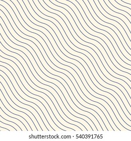 Outline wavy diagonal repeated lines abstract background. Seamless pattern with thin striped geometric ornament. Can be used for digital paper, textile print, page fill. Vector illustration