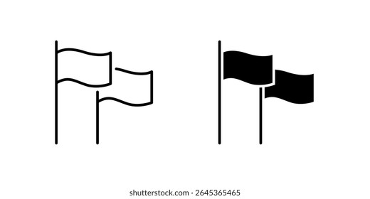 Outline wavy flag icon set representing motion, direction, and wind. Useful for signals, symbols, and national themes.