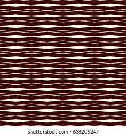 Outline wavy horizontal repeated lines abstract background. Rhombuses and stripes motif. Seamless pattern with geometric ornament. Digital paper, textile print, page fill. Vector illustration