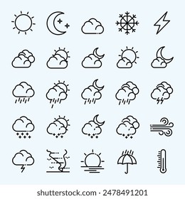 CONJUNTO DE ICONOS DE PREVISIÓN DE CLIMA DE ESQUEMA