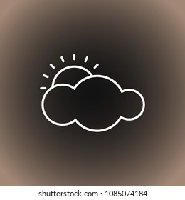 Outline weather icon. Cloud and sun on black/dark gray and beige gradient background. Vector illustration, EPS10.
