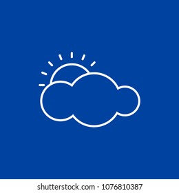 Outline weather icon on blue background. Cloud and sun illustration. Vector illustration, EPS10.
