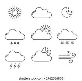 outline weather icon set with clouds sun rain wind moon snow symbols