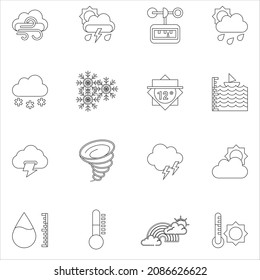 Outline Weather report flat vector icon collection set