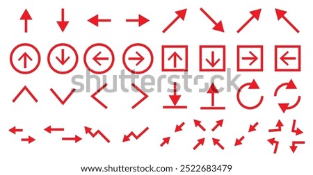  outline web arrows icons such as up arrow, left arrow, shuffle, right arrow, distribute spacing vertical, bottom left, top left, up down vector thin line icons for web design, mobile app.