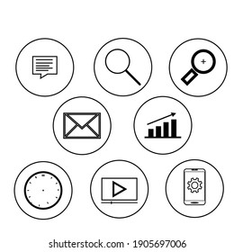 Outline Web Development Icons. Modern Outline Search Engine Optimization Symbol Vector Collection on white background
