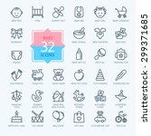 Outline web icon set. Baby toys, feeding and care