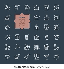 Outline web icon set - Drink, tea, coffee, alcohol