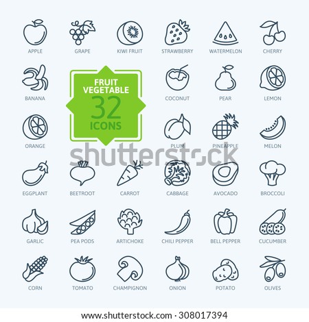 Outline web icon set - Fruit and Vegetables
