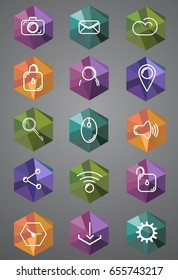 Outline Web icon set. Hexagon style set in Low poly.