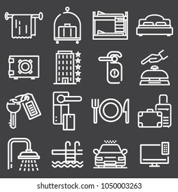 Outline web icon set - Hotel services on gray background