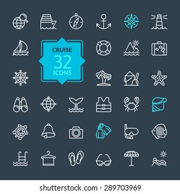 Outline web icon set - journey, vacation, cruise