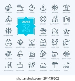 Outline web icon set - journey, vacation, cruise