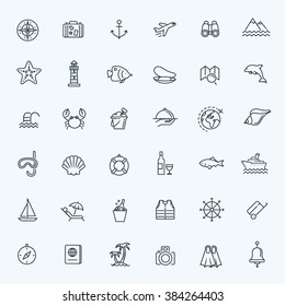 Outline web icon set - journey, vacation, cruise