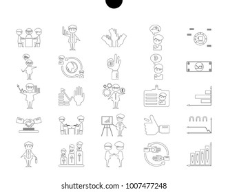 Outline web icon set - money, finance, payments with humans silhouette in black white