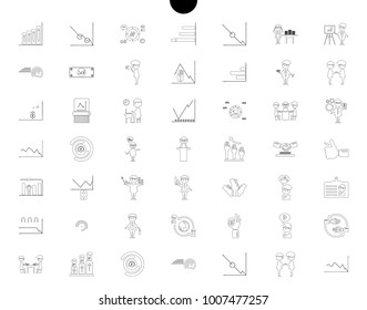 Outline web icon set - money, finance, payments with humans silhouette in black white
