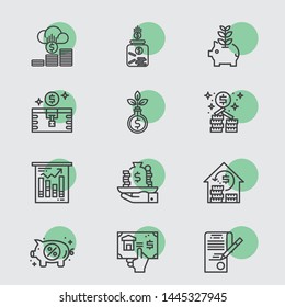 Outline web icon set - money, finance, payments