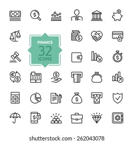 Outline web icon set - money, finance, payments