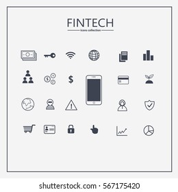 Outline web icon set - money, finance, payments, Financial Technology