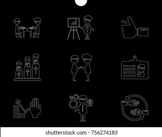 Outline web icon set - money, finance, payments withhumans silhouette