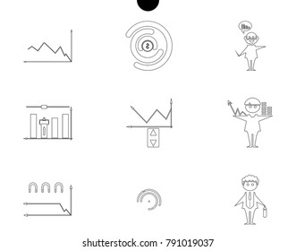 Outline web icon set - money, finance, payments with humans silhouette in black white