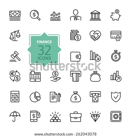 Outline web icon set - money, finance, payments