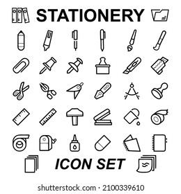 Outline web icon set of office stationery