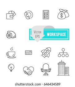 Outline web icon set - office workspace