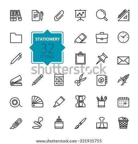 Outline web icon set - office stationery