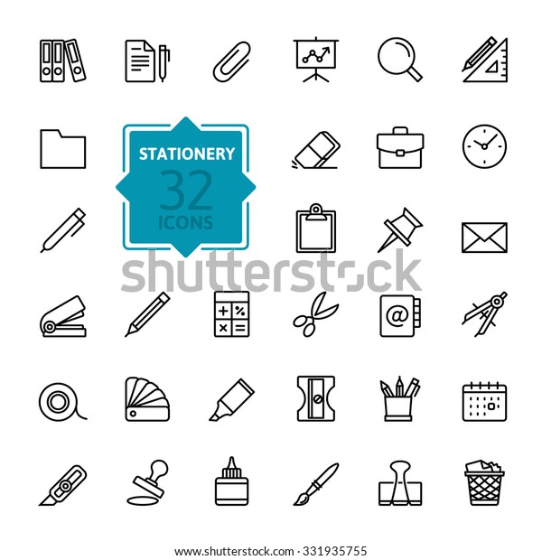 Outline web icon set -\
office stationery