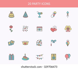 Outline web icon set - Party, Birthday, Holidays
