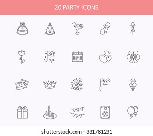 Outline web icon set - Party, Birthday, Holidays