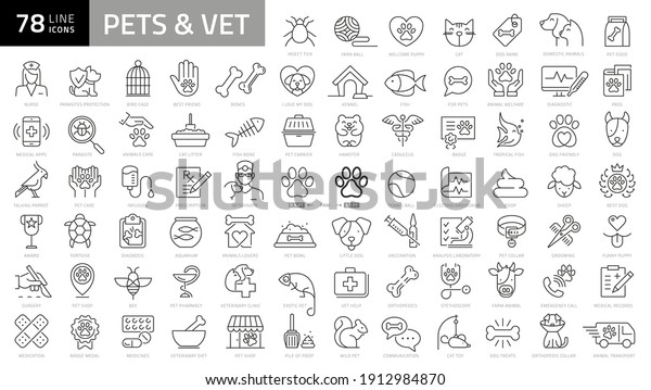 Outline\
web icon set - pet, vet, pet shop, types of\
pets