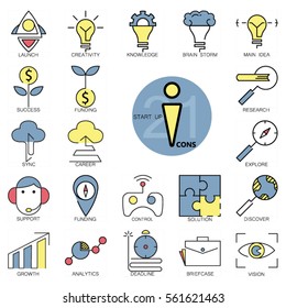 Outline web icon set - start-up project. Flat design web graphics element.