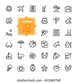 Outline web icon set - summer, vacation, beach svg