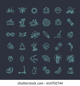 Outline web icon set - summer, vacation, beach