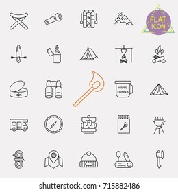 Outline web icon set - summer camping, outdoor, travel.