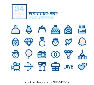 Outline web icon set. Wedding modern icons.