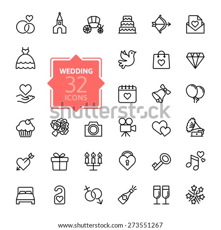 Outline web icon set - wedding